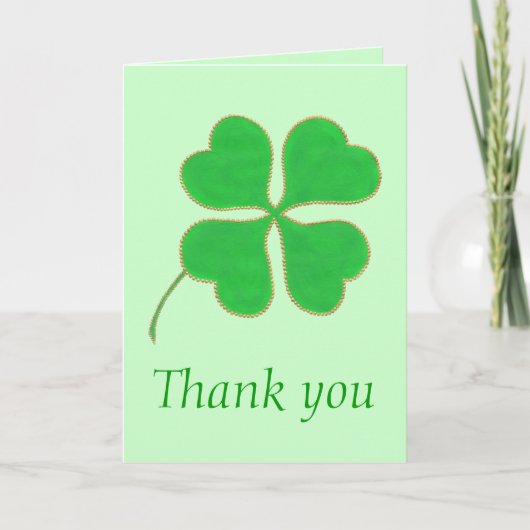 Green Shamrock Green Dots Weding Cards サンキューカード (正面)