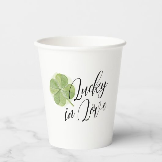 Green Shamrock Lucky in Love Bridal Shower 紙コップ (正面)