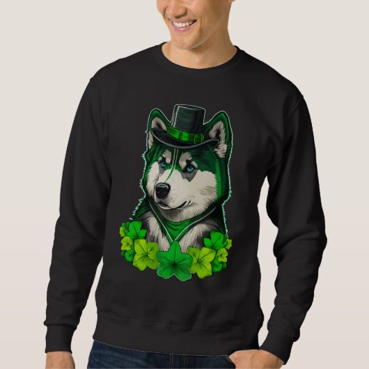 Green shamrock on St Patricks Day Alaskan Malamute スウェットシャツ (正面)