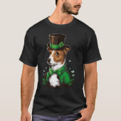 Green shamrock on St Patricks Day Jack Russell Ter Tシャツ (正面)