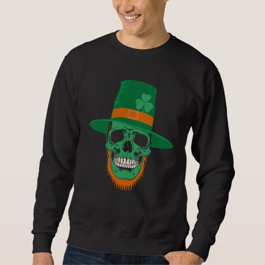 Green Shamrock Skull Irish Flag Ireland St Patrick スウェットシャツ (正面)