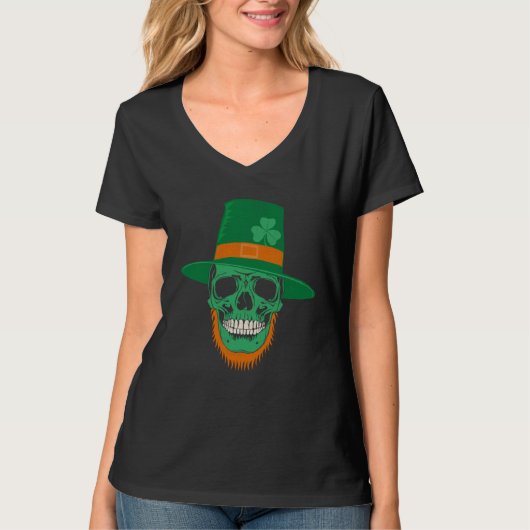 Green Shamrock Skull Irish Flag Ireland St Patrick Tシャツ (正面)