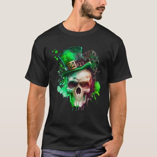 Green Shamrock Skull Irish Ireland St Patricks Day Tシャツ (正面)