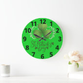 Green Shamrock St. Patrick's Day Wall Clock ラージ壁時計 (ホーム)