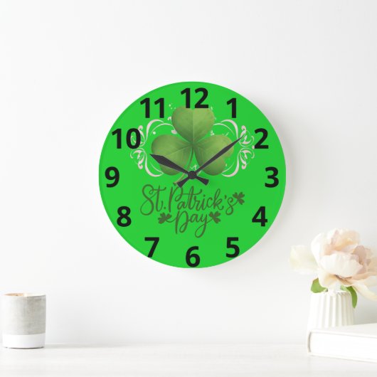 Green Shamrock St. Patrick's Day Wall Clock ラージ壁時計 (ホーム)