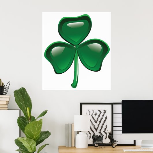 Green Shamrock Three-Leaf Clover ポスター (ホームオフィス)