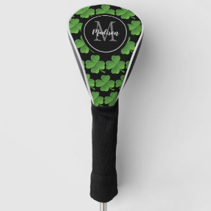 Green Shamrocks Pattern Script Monogram Name ゴルフヘッドカバー
