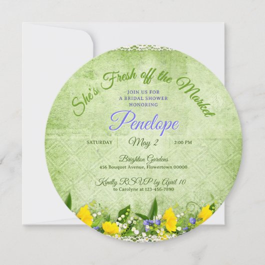 Green She's Fresh off the Market Garden Shower 招待状 (正面)