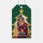 Green Shiny Christmas Tree Personalized Photo ギフトタグ (正面)