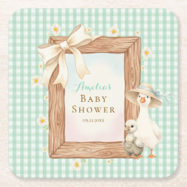 Green Silly Goose Baby Shower Paper Coaster スクエアペーパーコースター
