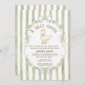 Green Silly Goose Baby Shower Preppy Strpes  招待状 (正面/裏面)