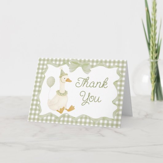 Green Silly Goose Baby Shower Thank You Card サンキューカード (正面)