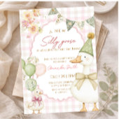 Green Silly Goose Pink Gingham Baby shower  招待状