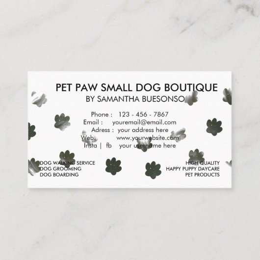 Green simple watercolor dog cat paws 名刺 (裏面)