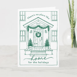Green Sketch House Real Estate Client Holiday Card シーズンカード