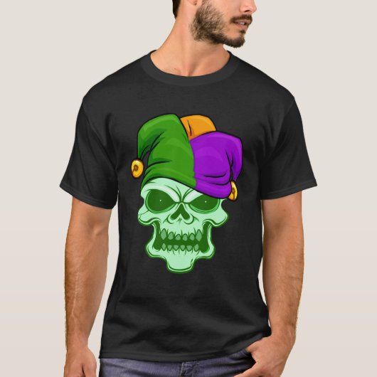 Green Skull Face Mardi Gras Jester Hat Louisiana C Tシャツ (正面)