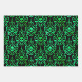 Green Skull Halloween Damask Pattern ラッピングペーパーシート (正面2)