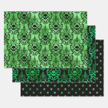 Green Skull Halloween Damask Pattern