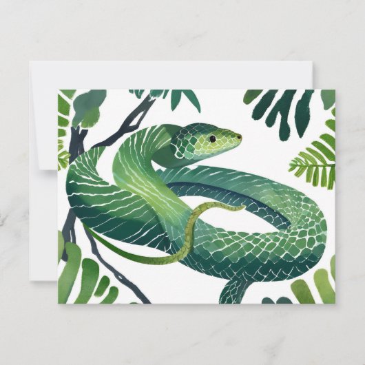 Green Snake |巳年の干支 水彩カード (正面)