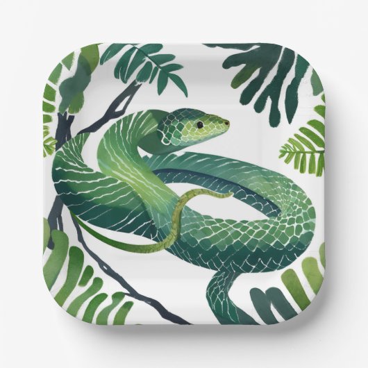 Green Snake |巳年の干支 水彩画 ペーパープレート (正面)