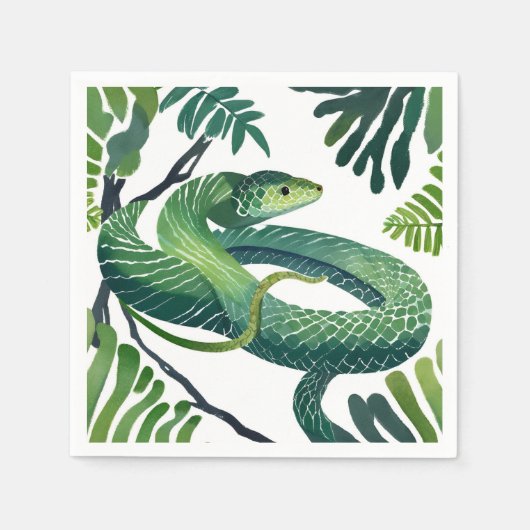 Green Snake | 巳年 水彩画 スタンダードカクテルナプキン (正面)