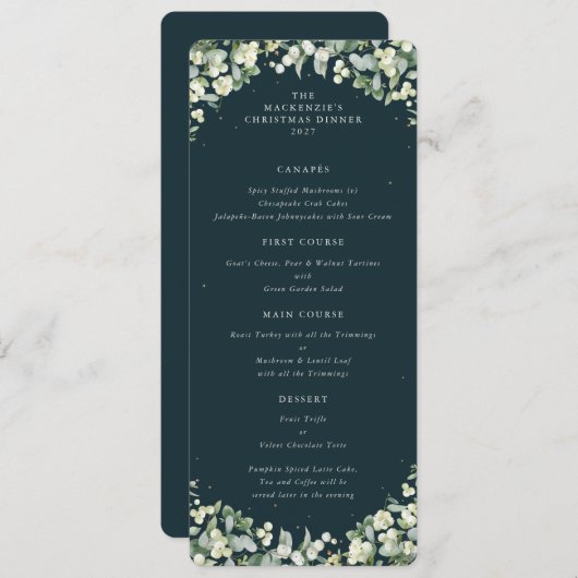 Green Snowberry Christmas Dinner Flat 4 Course メニュー (正面/裏面)