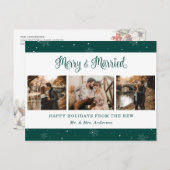 Green Snowflake Botanical Newlywed Photo Holiday シーズンポストカード (正面/裏面)