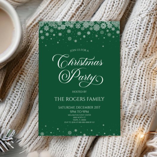 Green Snowflake Winter Christmas Party 招待状