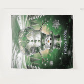 Green Snowman Snowflakes Holiday Backdrop タペストリー (正面(横))