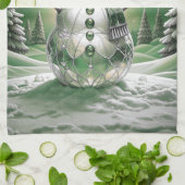 Green Snowman Snowflakes Holiday Kitchen Towel キッチンタオル (折り畳み)