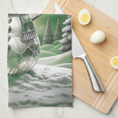 Green Snowman Snowflakes Holiday Kitchen Towel キッチンタオル (四つ折り)