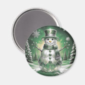 Green Snowman Snowflakes Holiday Magnet マグネット (正面/裏面)