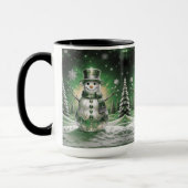 Green Snowman Snowflakes Holiday Mug マグカップ (左)