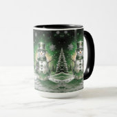 Green Snowman Snowflakes Holiday Mug マグカップ (正面右)