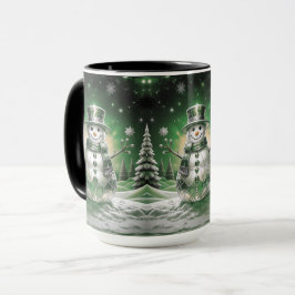 Green Snowman Snowflakes Holiday Mug マグカップ