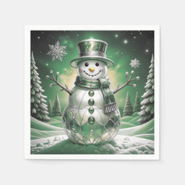 Green Snowman Snowflakes Holiday Napkin スタンダードカクテルナプキン