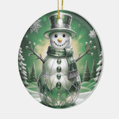 Green Snowman Snowflakes Holiday Ornament セラミックオーナメント (左)