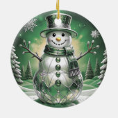 Green Snowman Snowflakes Holiday Ornament セラミックオーナメント (裏面)