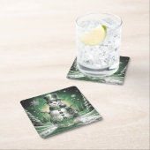 Green Snowman Snowflakes Holiday Paper Coaster スクエアペーパーコースター (インサイチュ)