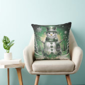 Green Snowman Snowflakes Holiday Throw Pillow クッション (椅子)