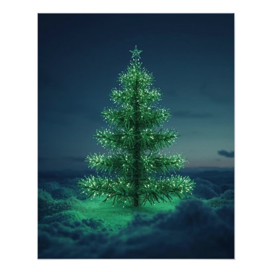 Green Snowy Christmas Tree Poster ポスター (正面)