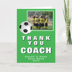 Green Soccer Thank you Coach Teamフォトカード サンキューカード