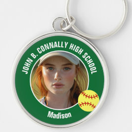 Green Softball Player Photo High School Keepsake キーホルダー