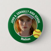 Green Softball Player Photo High School Spirit 缶バッジ (正面)