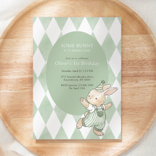 Green Some Bunny Is Turning One 1st Birthday 招待状