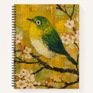 Green Songbird Cherry Blossom Spiral Notebook ノートブック
