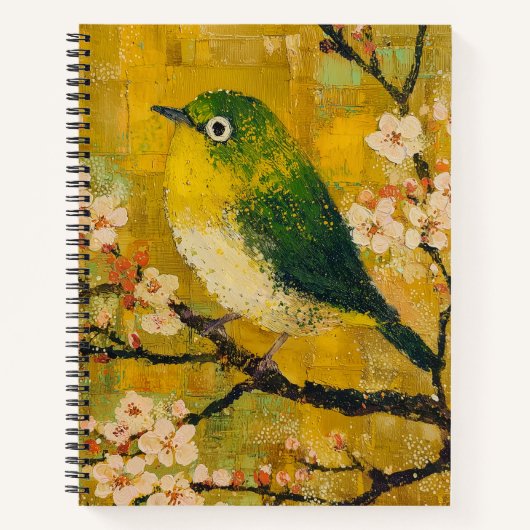 Green Songbird Cherry Blossom Spiral Notebook ノートブック (正面)