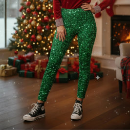 Green Sparkle Christmas Leggings レギンス