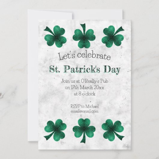 Green Sparkle Shamrock St. Patrick's Day party 招待状 (正面)
