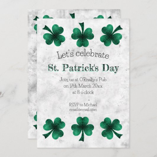 Green Sparkle Shamrock St. Patrick's Day party 招待状 (正面/裏面)